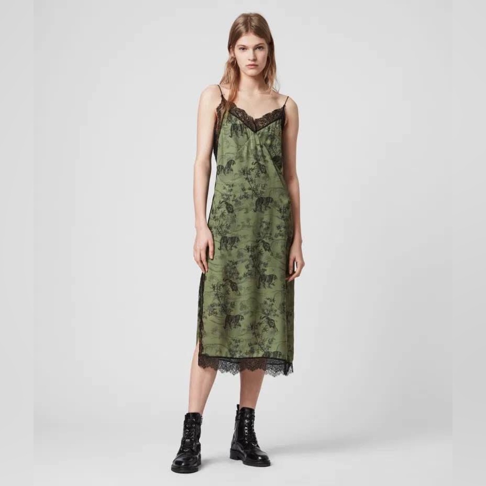 NWOT All Saints - Sky Strength Tiger Print Slip Midi Dress - XS